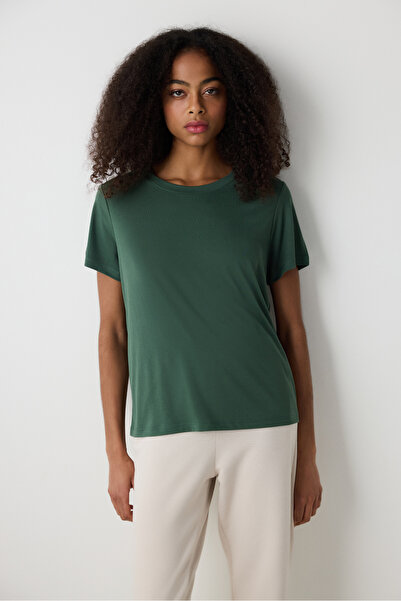 Penti Khaki Crew Neck Regular Fit Modal T-Shirt