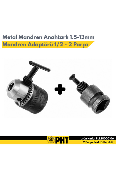 PLATİN HIRDAVAT PHT Metal Mandren Anahtarlı 1,5mm - 13mm + Adaptör 1/2 Çeviri...