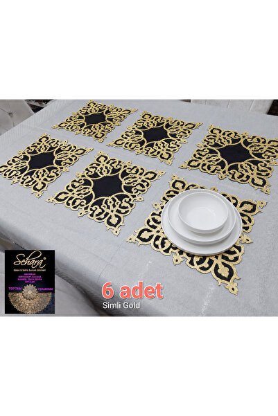 SEHARA 6 Pieces Velvet Luxury Premium Placemat (Supla, Plate Base)/Black with...