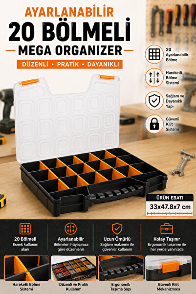 Begin Power Mega Organizer Takım Çantası Ayarlanabilir 20 Bölmeli Vida Kutusu