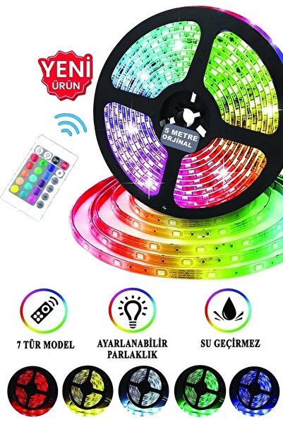 kar-bul 5mt Kumandalı Işıldak Rgb Şerit Led Lamba Iç Ve Dış Mekan Silikon Yapışkanlı Aydınlatma