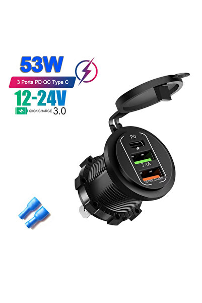 Choice3 شاحن سيارة بثلاثة منافذ 53 واط مع منفذين Type-C ومنفذين USB للشحن الس...