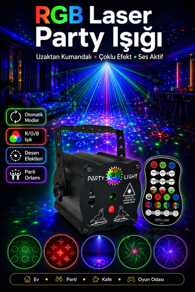 Neo Vista Disko Lazer Parti Işığı - Sese Duyarlı RGB Sahne Aydınlatması