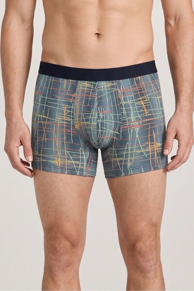 OBJE Men's Blue Striped Zigzag Cotton Boxer