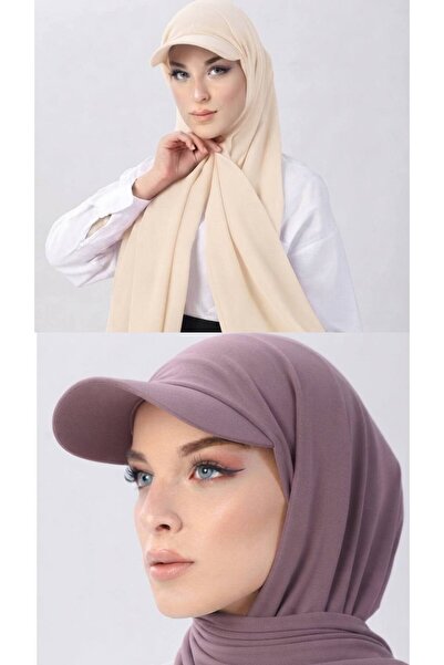 ALDAIYR 2 Şapkalı Boneli Hazır Şal Hijab SANDY