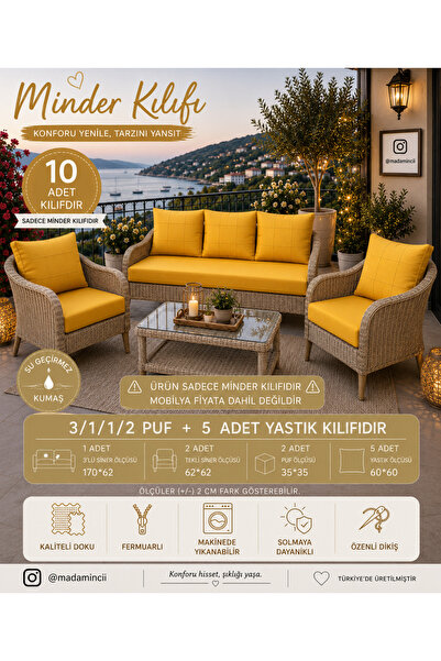 MADAMİNCİ Balkon & Bahçe Mobilyası MİNDER KILIFI SU İTİCİ GÜNEŞE DAYANIKLI OU...