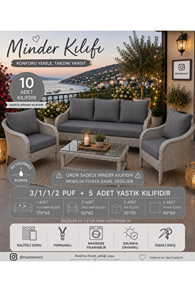 MADAMİNCİ Balkon Mobilyası Bahçe Mobilyası Minder Kılıfı – Su İtici Outdoor K...