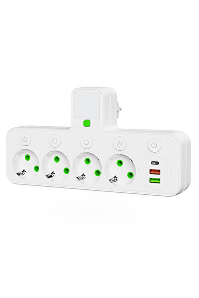 Choice3 EU Plug 4-White Wall Socket 4 AC Outlets 2 USB Ports 1 Type-C EU Plug...