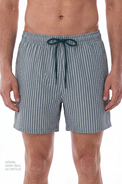 Penti Men's Green Tissue Striped Shorts