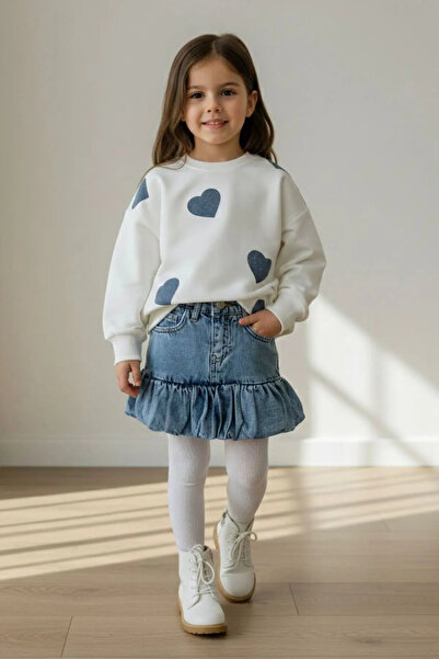 Minigimin Cicileri My Little One's Cicileri Heart Glitter Printed Sweat Denim...
