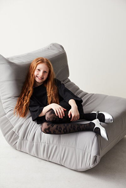 Penti Girl's Black Daisy Patterned Pantyhose