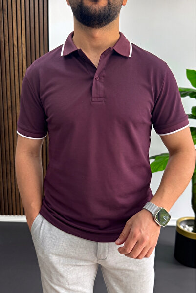 Edwox Men's Soft Fabric Polo Collar T-Shirt Claret Red Edw506