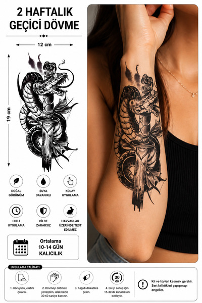 medink tattoo Gerçekçi Katana ve Yılan Model Geçici Kol Bacak Geçici Sticker ...