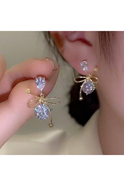 Choice NJ-769 Fashion Crystal Zircon Earrings For Women Gold Color Bow Studs ...