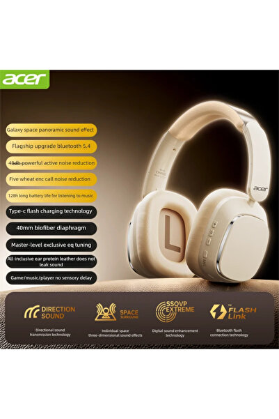 Choice Beige Acer ANC Bluetooth Headphones Surround Sound Headsets with HD Mi...