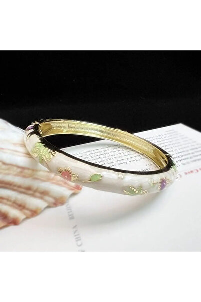 Choice 58-60mm Light Yellow Gold Color Enamel Chinese Cloisonne Bracelet Doub...