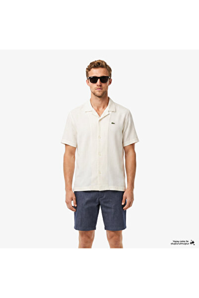 Lacoste Erkek Relaxed Fit Kısa Kollu Krem Gömlek