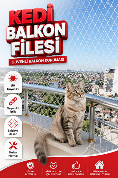 viyolmarketim Balkon Filesi 2,5x8 Mt Kedi Balkon Filesi Kuş Filesi Balkon Güv...