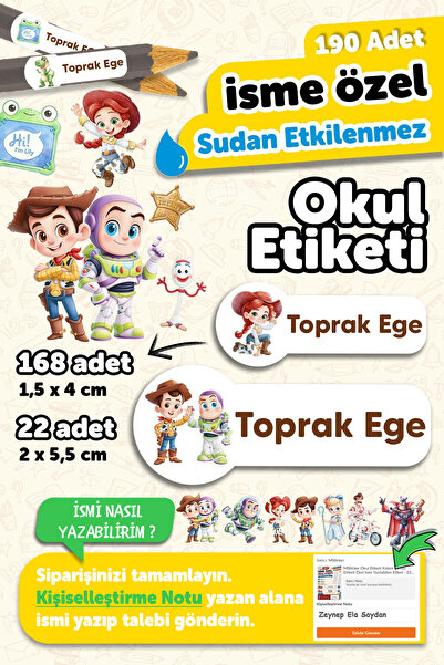MSticker 190 Adet Kişiye Özel Okul Etiketi İsimli Kalem Defter Suluk Etiket S...