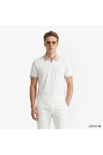 Lacoste Erkek Regular Fit Renk Bloklu Krem Polo