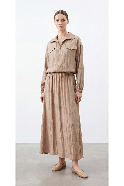 Puane 26Y12707 ELBİSE İÇİ JİLE DIŞI CEKET ÇİLEK KUMAŞ VİZON