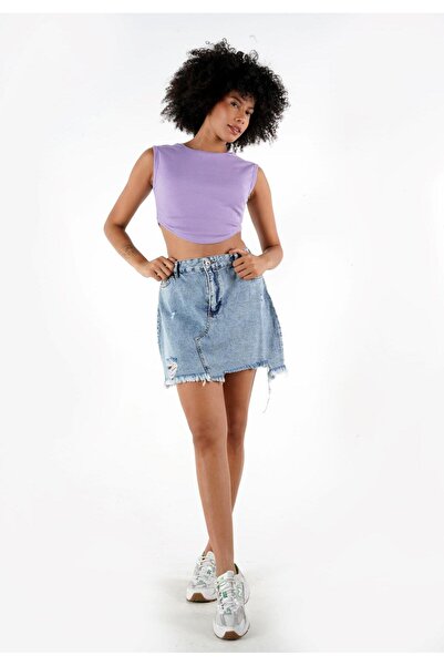 ALEXANDERGARDI FİTİLLİ ASİMETRİK CROP BLUZ (B24-008701)