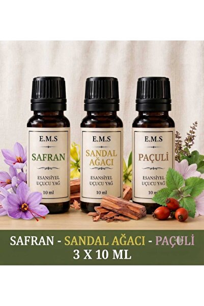 E.M.S AVM SAFRAN - SANDAL AĞACI - PAÇULİ Esansiyel Uçucu Yağ Buhurdanlık Yağı...