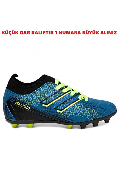 Walked Mavi Sarı Yarım Boğaz Çorap Bilekli Erkek Çocuk Çivili Dişli Krampon H...
