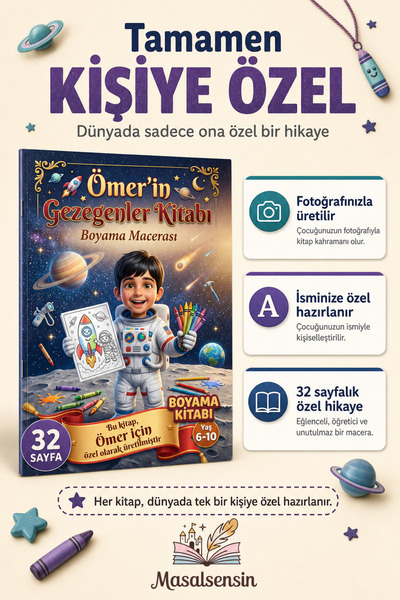 Kişiye Özel Boyama Kitabı - İsme Özel Çocuk Boyama Kitabı - Gezegenler Temalı Hediye
