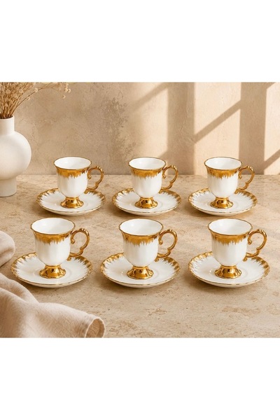 BERENHOMEE 6 kişilik wintage kahve fincan takımı çiçek model gold desen