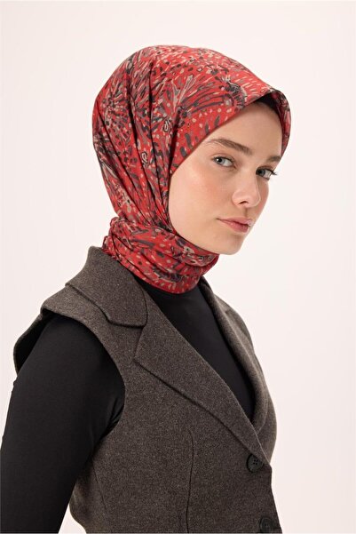Silk Home وشاح قطني ناعم رفيع مزين بنقشة حمراء-أنثراسيت، مضاد للانزلاق، ذو مل...