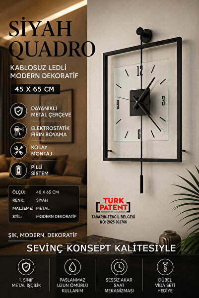SEVİNÇ KONSEPT SİYAH Quadro Kare Şeffaf Luxe 45 x 65 cm, Modern Dekoratif Sar...