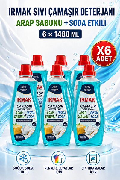 Irmak SIVI ÇAMAŞIR DETERJANI ARAP SABUNU VE SODA ETKİLİ 1480 MLX6ADET
