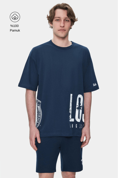 UCLA Ανδρικό μπλουζάκι IGNISO Navy Blue με στάμπα, 100% βαμβάκι, oversized
