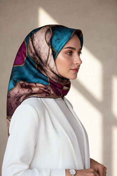 Vissona % 57 İPEK % 43 VİSKON Twill İpek Zincirli Mermer Desenli Mürdüm - Pet...