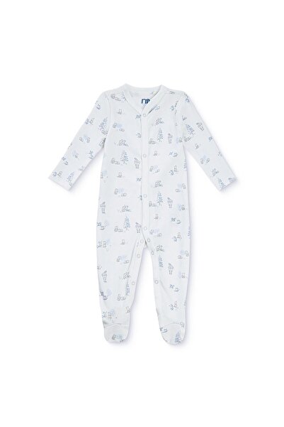 MOTHERCARE Erkek Bebek Tulum Hayvan Baskılı Çıtçıtlı Bisiklet Yaka Uzun Kol P...