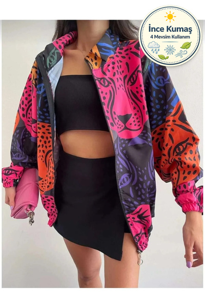 memetti m şekil Unisex Paraşüt Kumaş Oversize Baskılı Siyah Rüzgarlık Yağmurl...