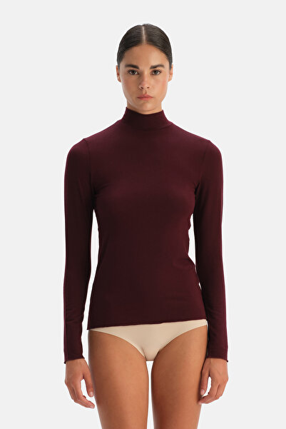 Eros Burgundy Modal Cashmere Turtleneck Long Sleeve Top