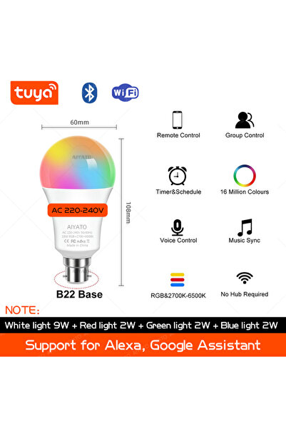 Choice Yes WIFI 220V B22 15W B22 Base UK TUYA Wifi Smart Bulb Bluetooth Lamps...