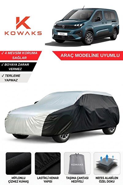 KOWAKS Peugeot Rifter Oto Branda, Araba Brandası, Siyah-Gri