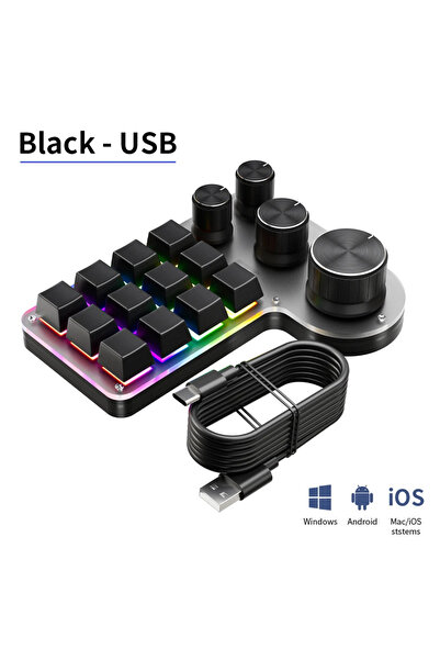 Choice5 لوحة مفاتيح ميكانيكية بأسلاك سوداء USB بثلاثة أوضاع و12 مفتاحًا و4 مق...