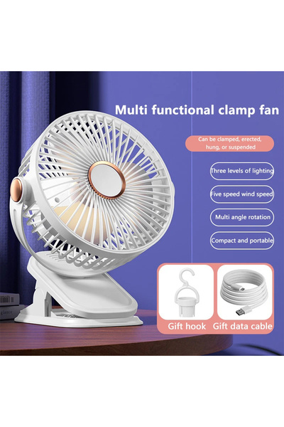 Choice White Small Fan 5-Speed Adjustable & 3-Mode Night Light USB Rechargeab...