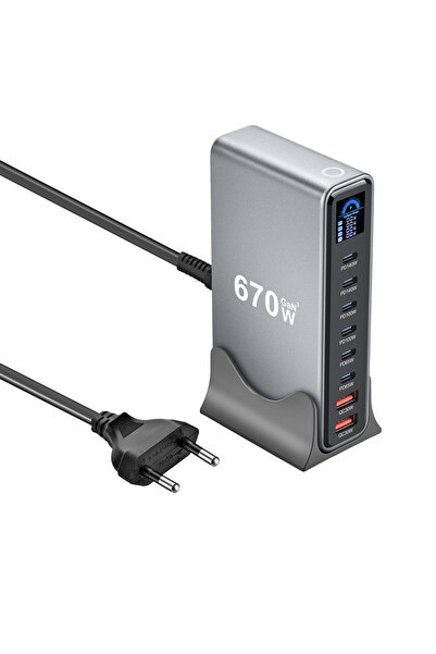 choice2 EU 670W GaN Fast Charging Desktop Charger with Display 140W USB-C Por...
