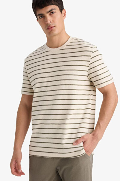 DeFacto 100% Cotton Regular Fit Striped T-Shirt F9673Ax26Sp