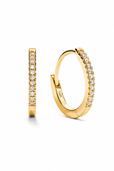 KAIROS JEWELRY 14 Ayar Altın Taşlı 12 mm Halka Zarif Günlük Kadın Küpe