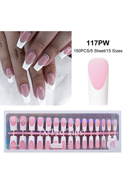 Choice9 Q57512-5 150/160pcs French Press On Gel Nail Tips Set Nude Pink Balle...
