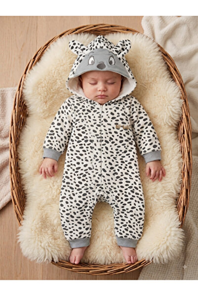 Bip Baby Baby Boy Velvet Jumpsuit with Leopard Pattern and Hood