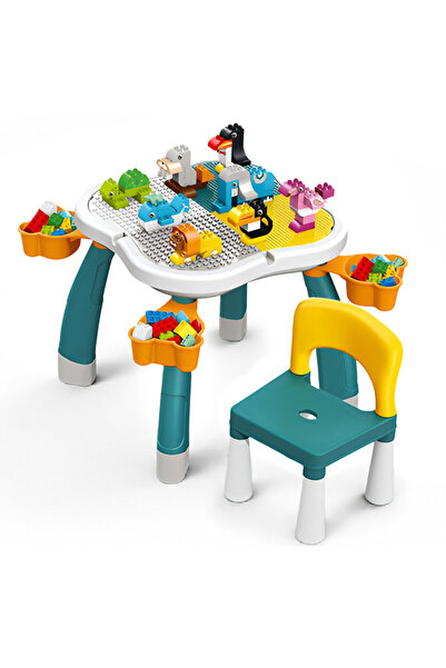 KIKIBEBE Plum Blossom Shape Building Block Table With Chair – 100 Pieces Buil...