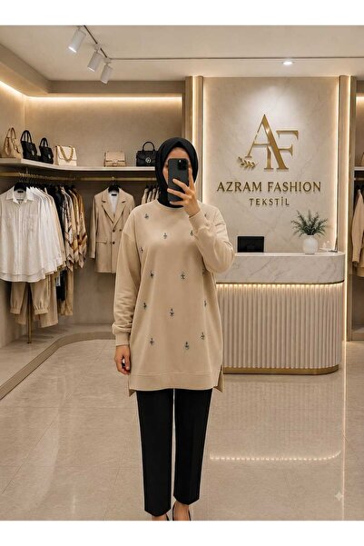 Azram Fashion Women's Drop Patterned Crew Neck Tunic