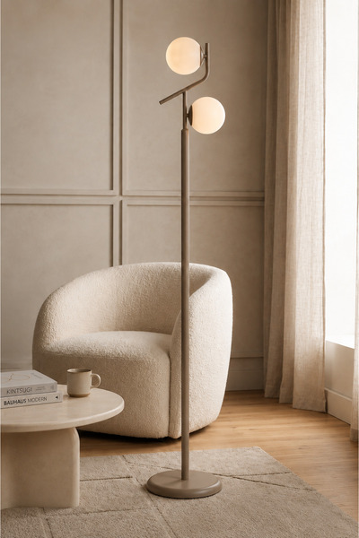 Apliqa Velar Eskitme Beyaz Camlı Modern Tasarım Metal Lambader